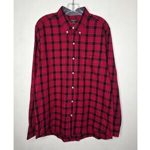 J McLaughlin red black buffalo plaid cotton long sleeve button down shirt large